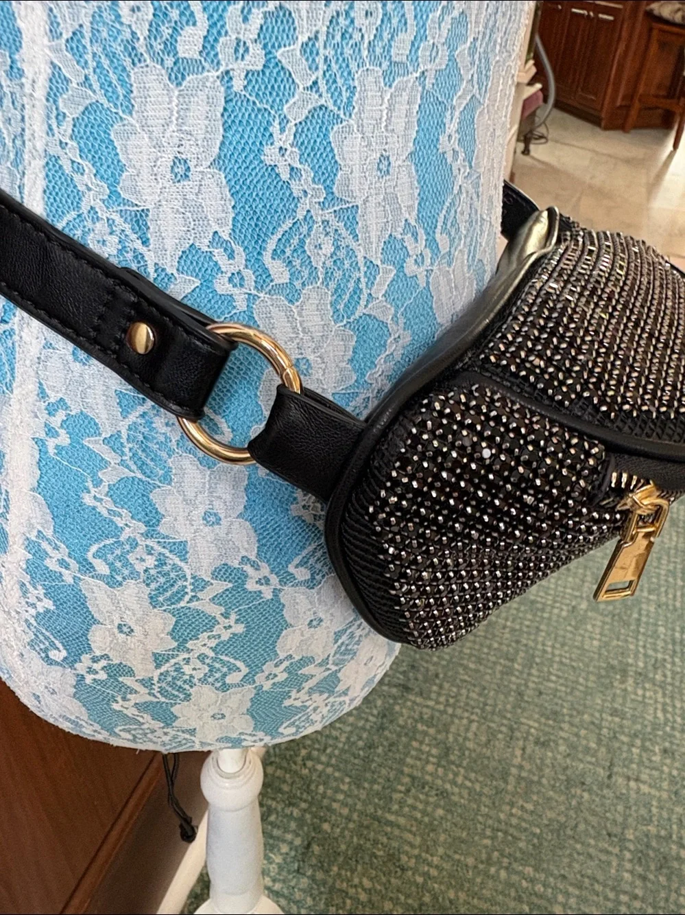 Belt bag Crystal Zip Bag black/gold crystals black trim heavy duty sparkly